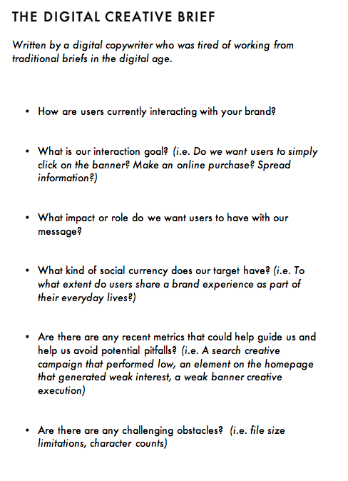 Digital Creative Brief Digital Interactive Creative Brief